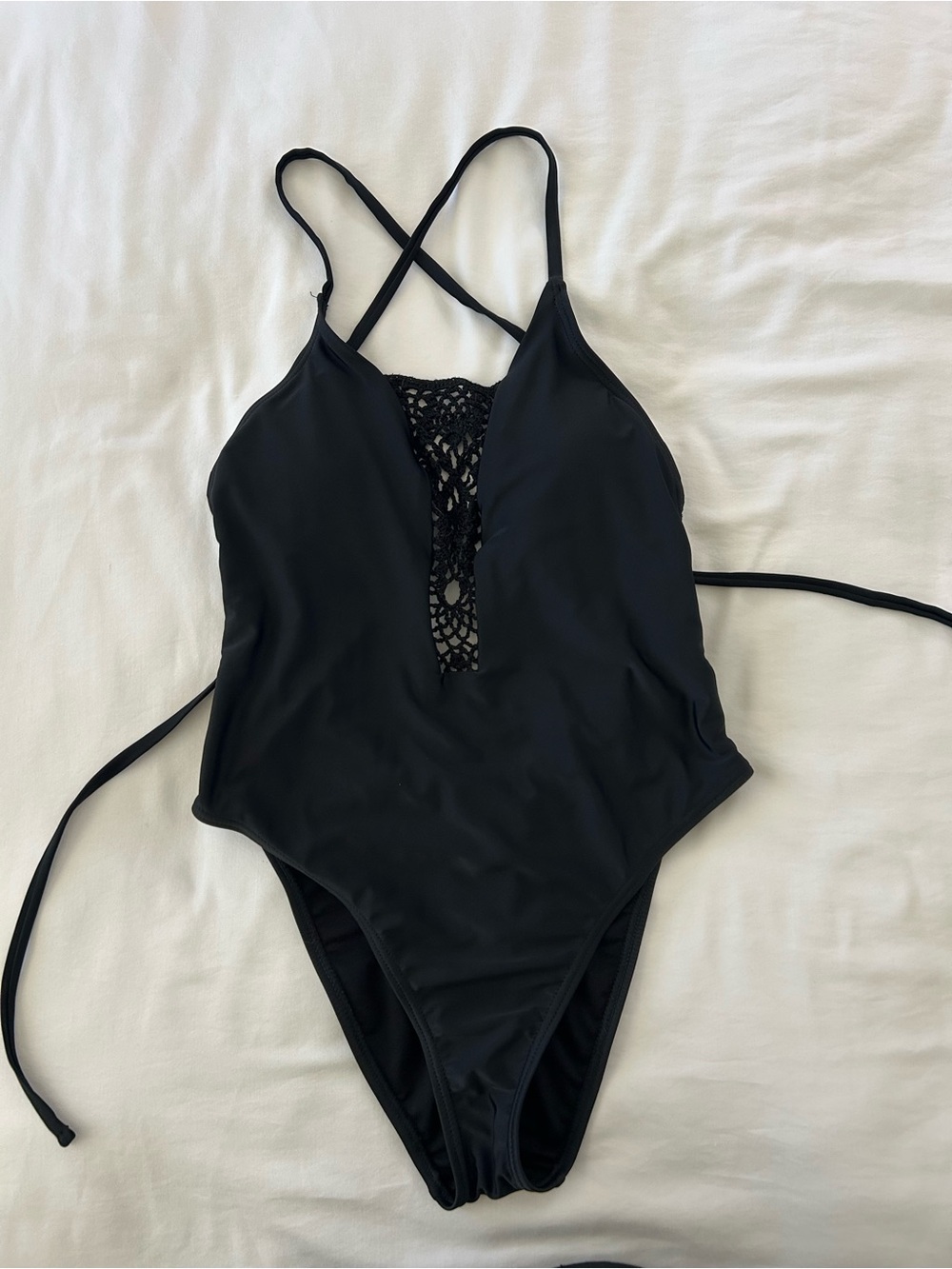 Xhilaration Black One-Piece Swimsuit with Crochet Plunge